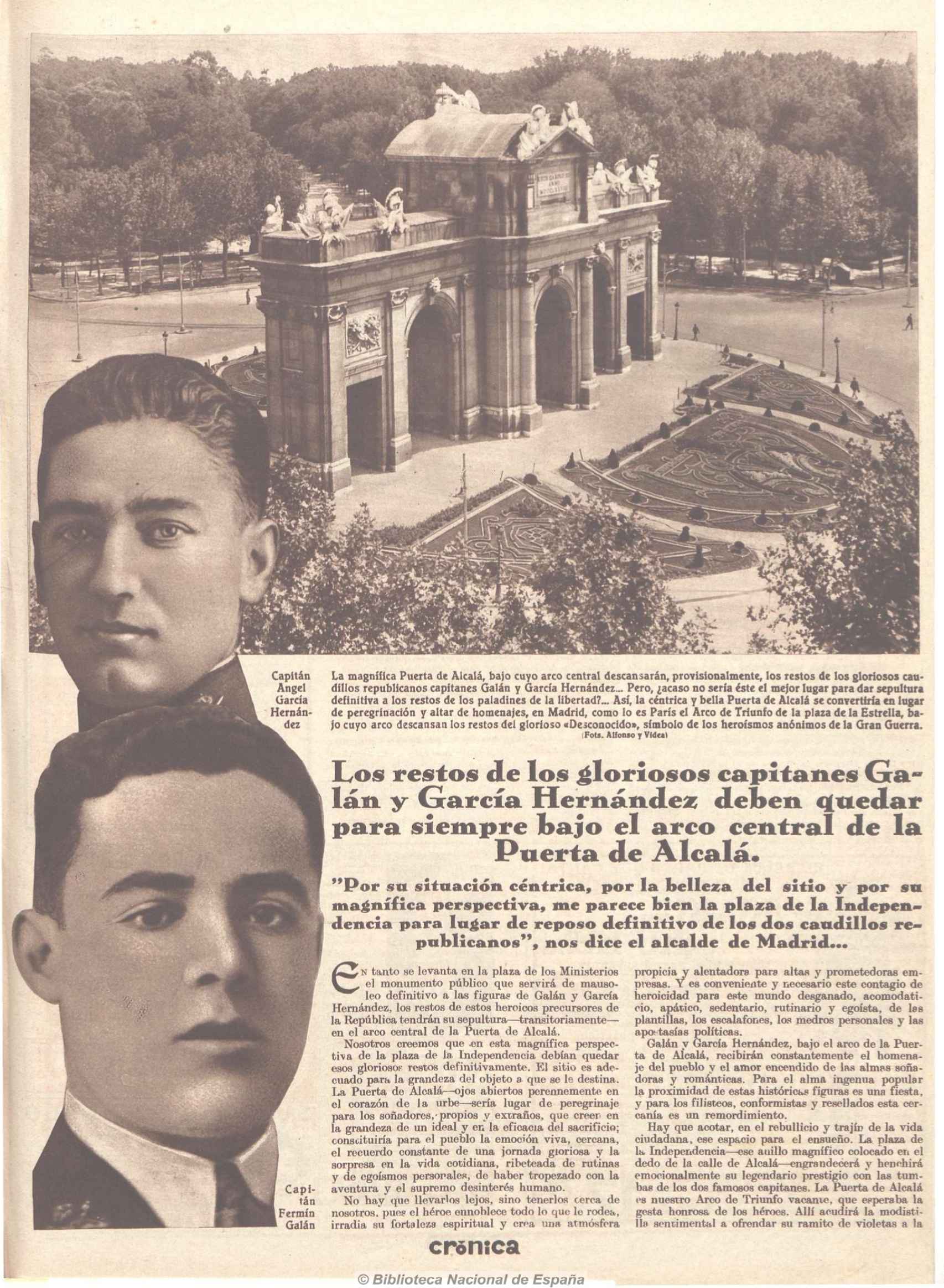 Noticia sobre la inhumación en la Puerta Alcalá en 'Crónica'.
