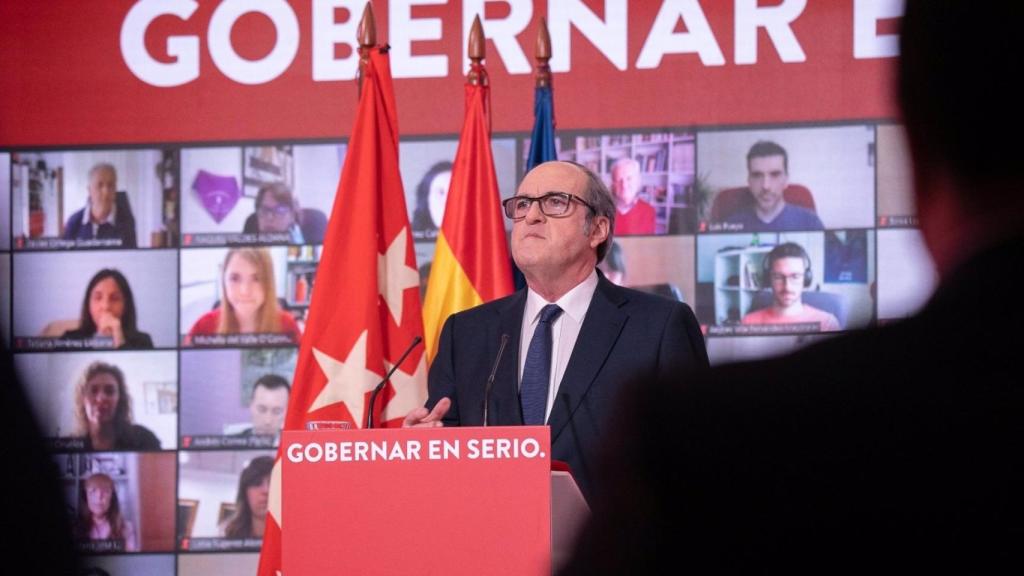 El candidato del PSOE a la Presidencia de la Comunidad de Madrid, Ángel Gabilondo, en un acto en la sede del PSOE.