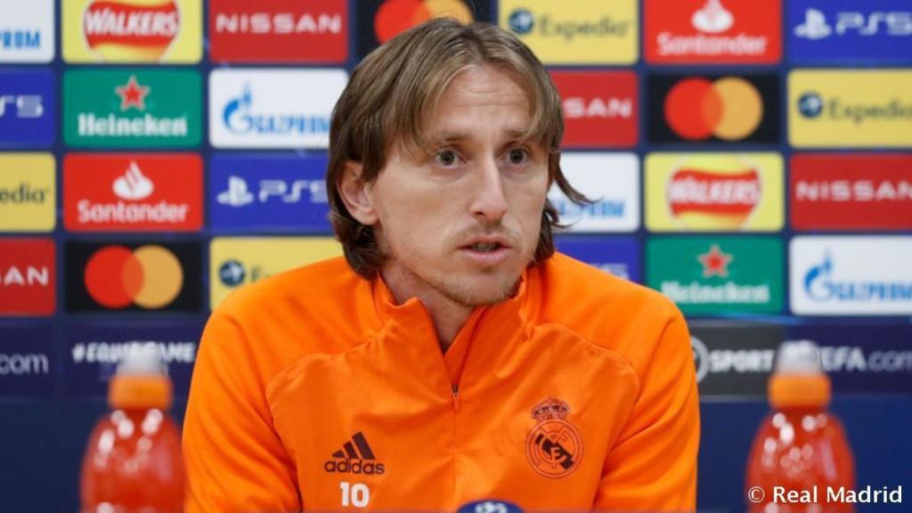 Luka Modric, en rueda de prensa de la Champions League con el Real Madrid