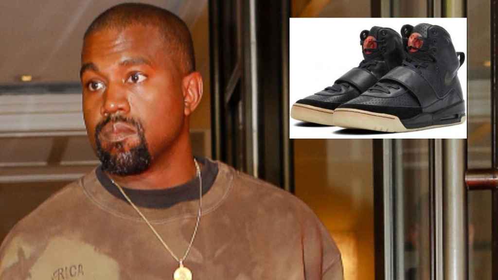 El rapero Kanye West en montaje de EL ESTILO junto a sus zapatillas.