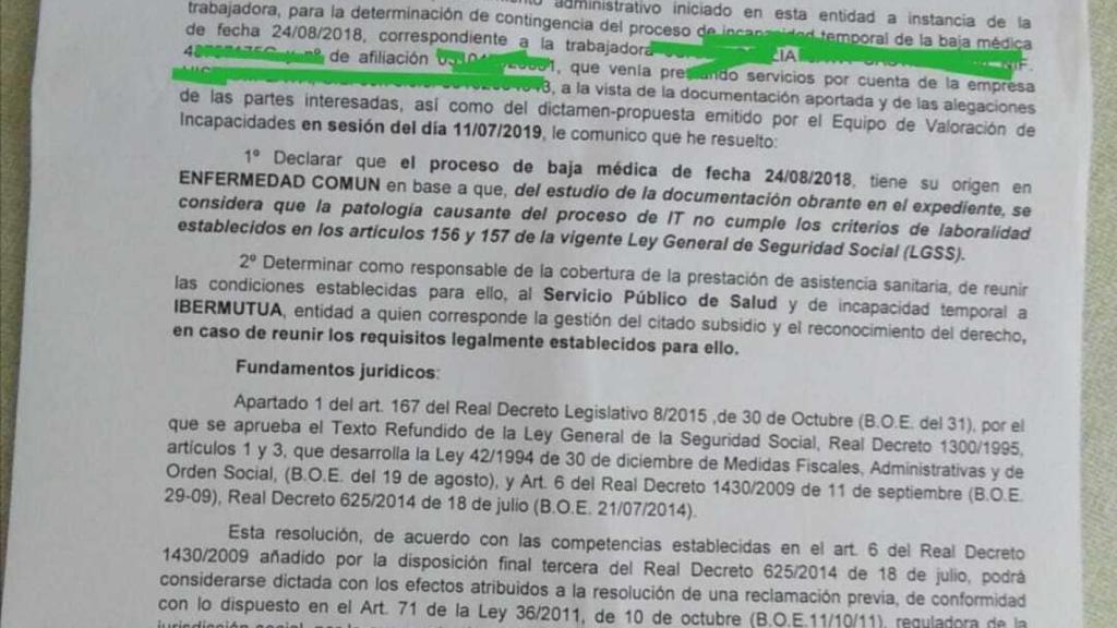 Respuesta de la Seguridad Social.