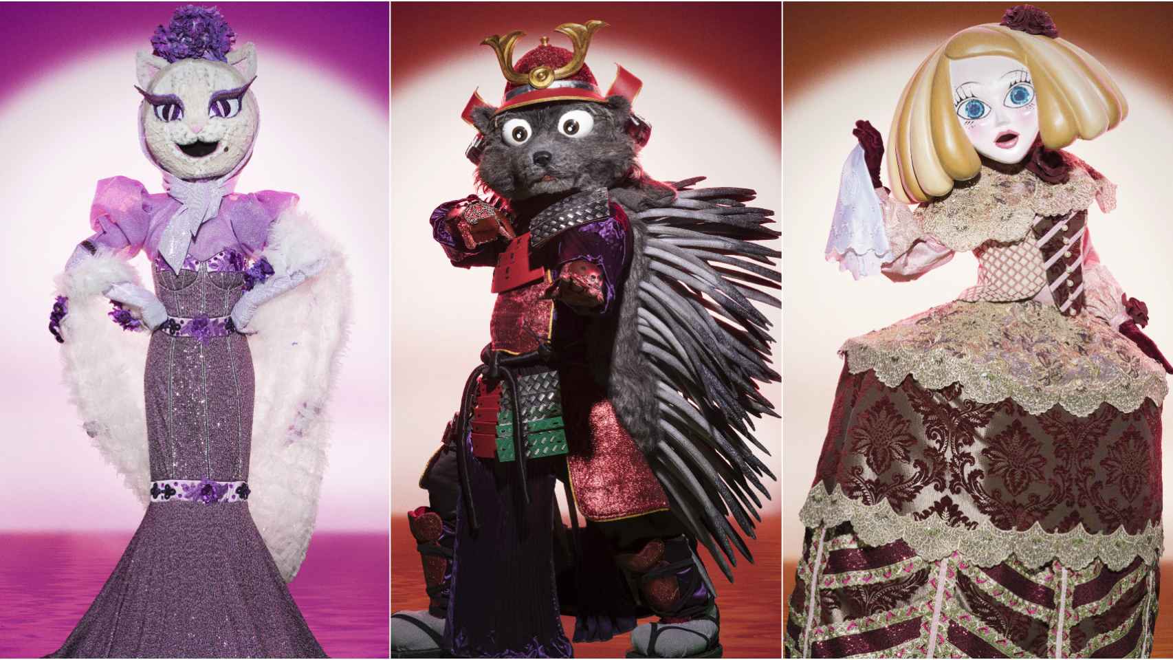 Gatita, Erizo y Chulapa, tres de las nuevas máscaras de 'Mask Singer'.