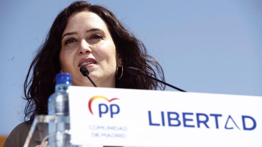 Isabel Díaz Ayuso durante el acto de campaña en Las Rozas.