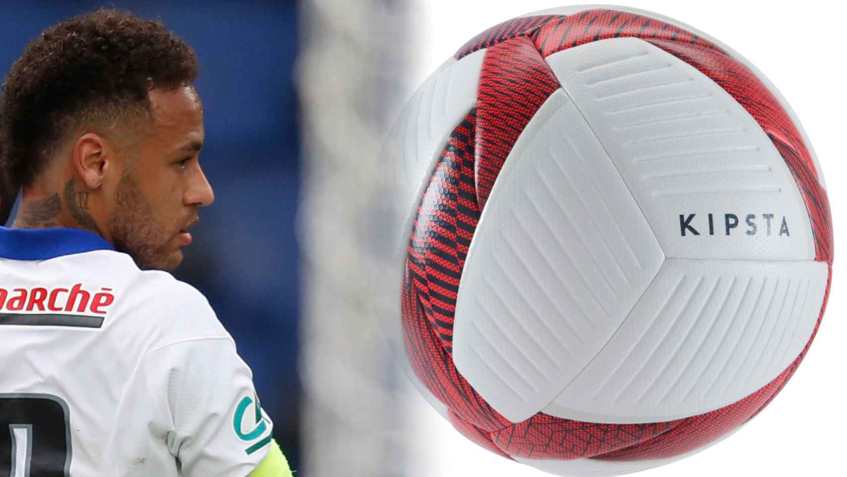 Neymar Jr. y un balón Kipsta, en un fotomontaje