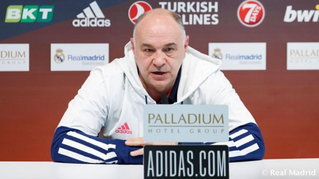 Pablo Laso, en rueda de prensa de la Euroliga