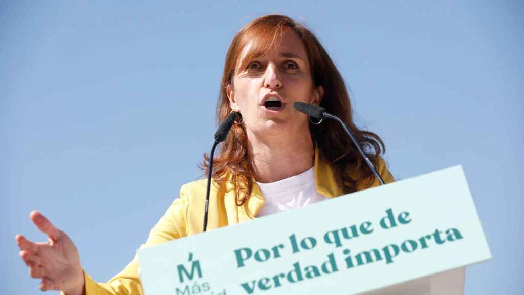 La candidata de Más Madrid, Mónica García, en un acto electoral en Vallecas.