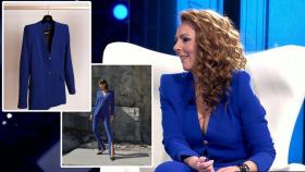 Rocío Carrasco con traje azul klein de Bleis Madrid.