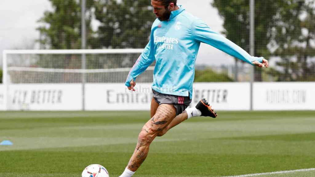 Sergio Ramos en un entrenamiento con el Real Madrid