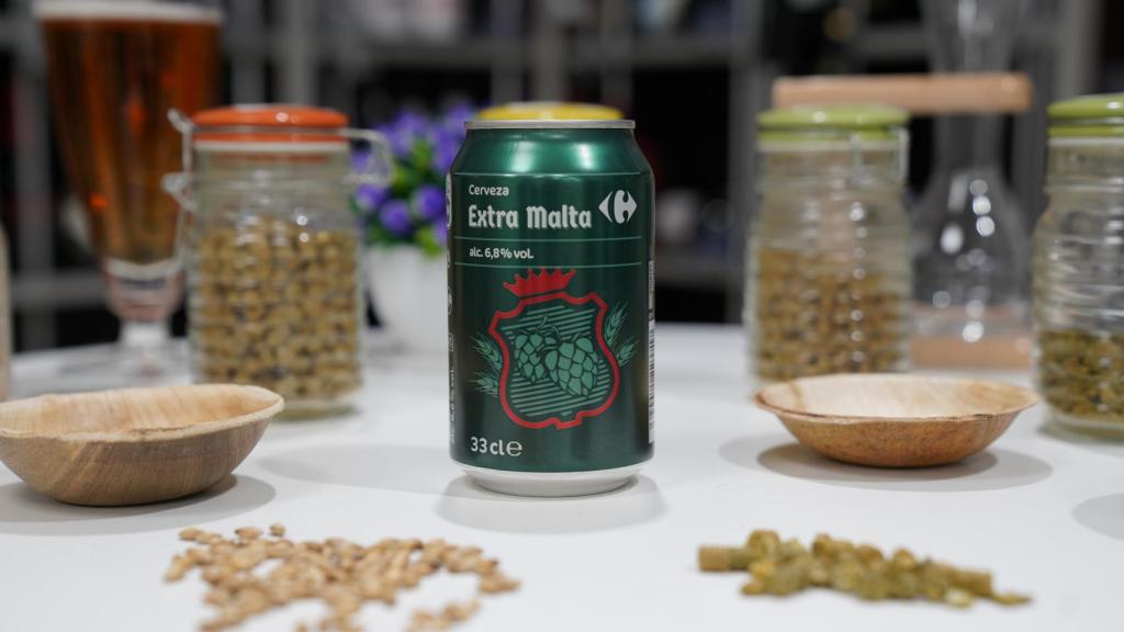 La lata de cerveza de Carrefour con extra de malta.