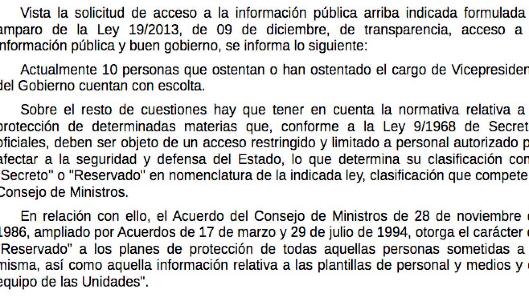 Respuesta del Ministerio del Interior a la petición de EL ESPAÑOL.