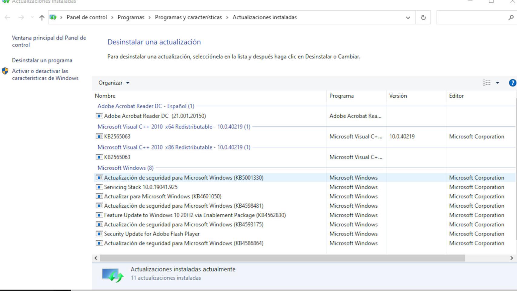 Actualización de Windows 10 que está provocando los fallos
