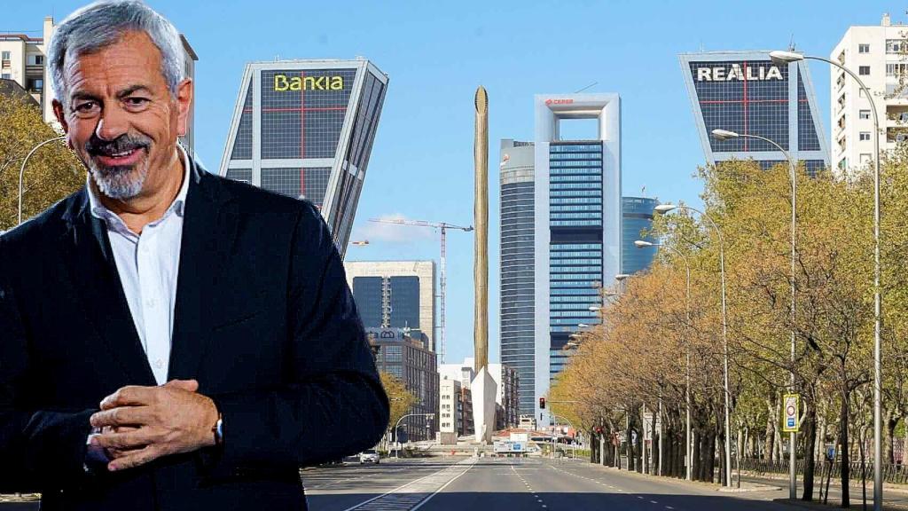 Carlos Sobera en el Paseo de la Castellana en un montaje de JALEOS.