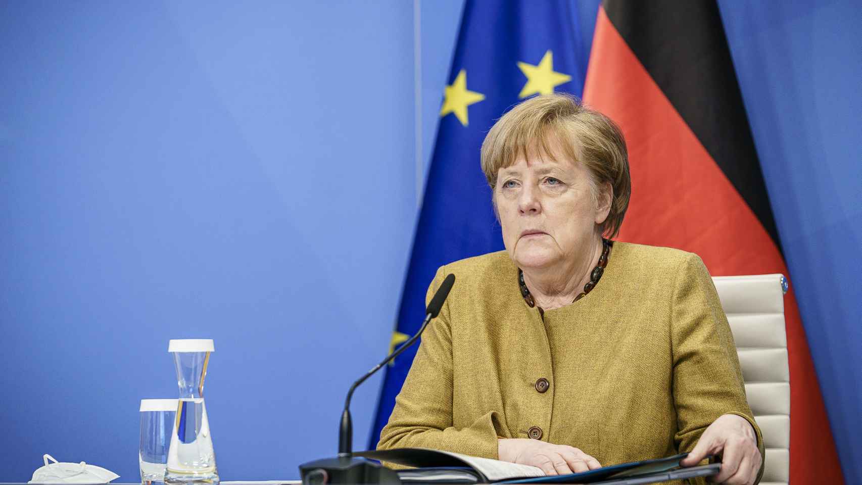 Angela Merkel, durante una videocumbre de la UE en enero