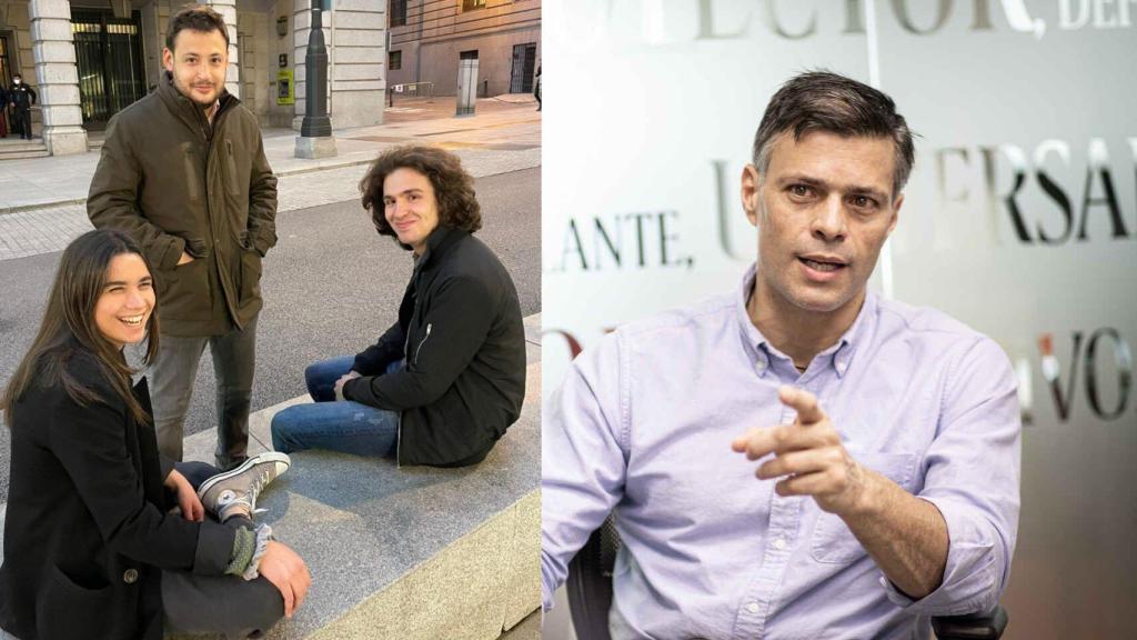 Paula Terradas, Álvaro Vara e Ignacio Dancausa, promotores de Libertad Sin Ira - UCM, junto a Leopoldo López.