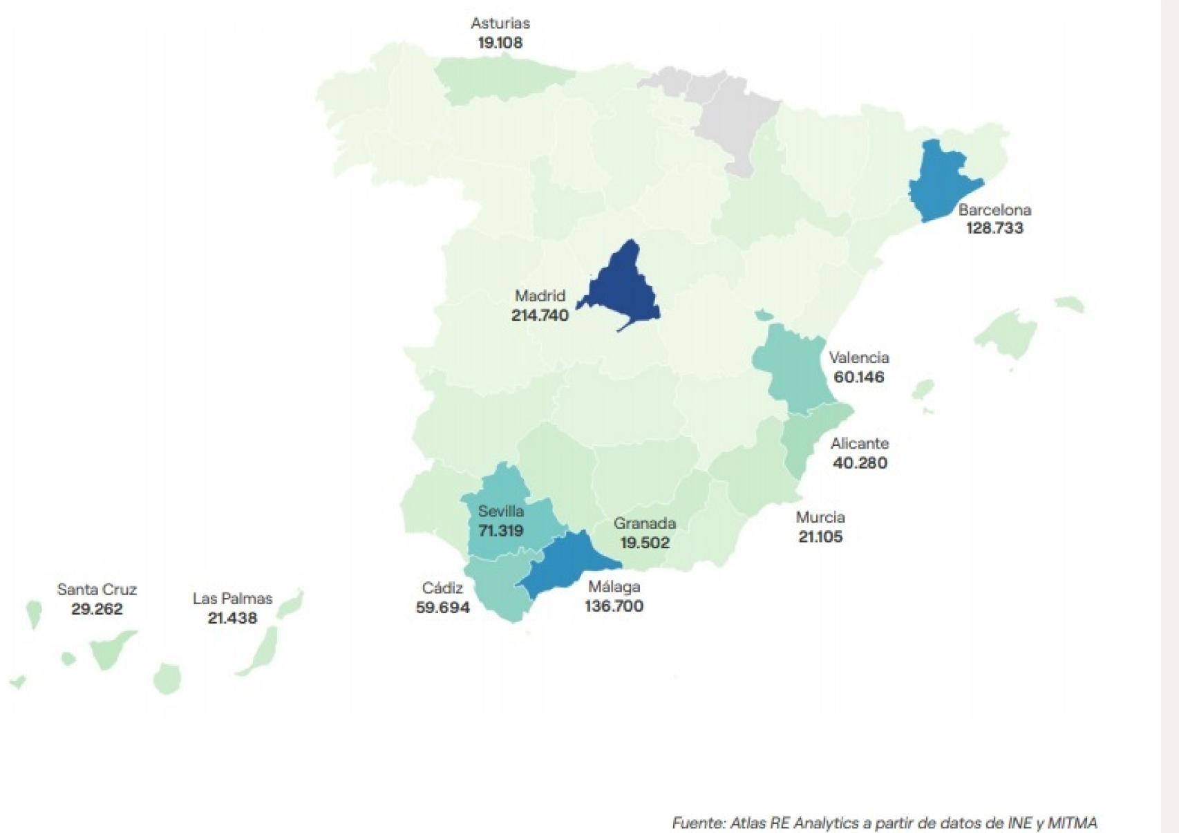 Necesidad de viviendas en alquiler asequible por provincias