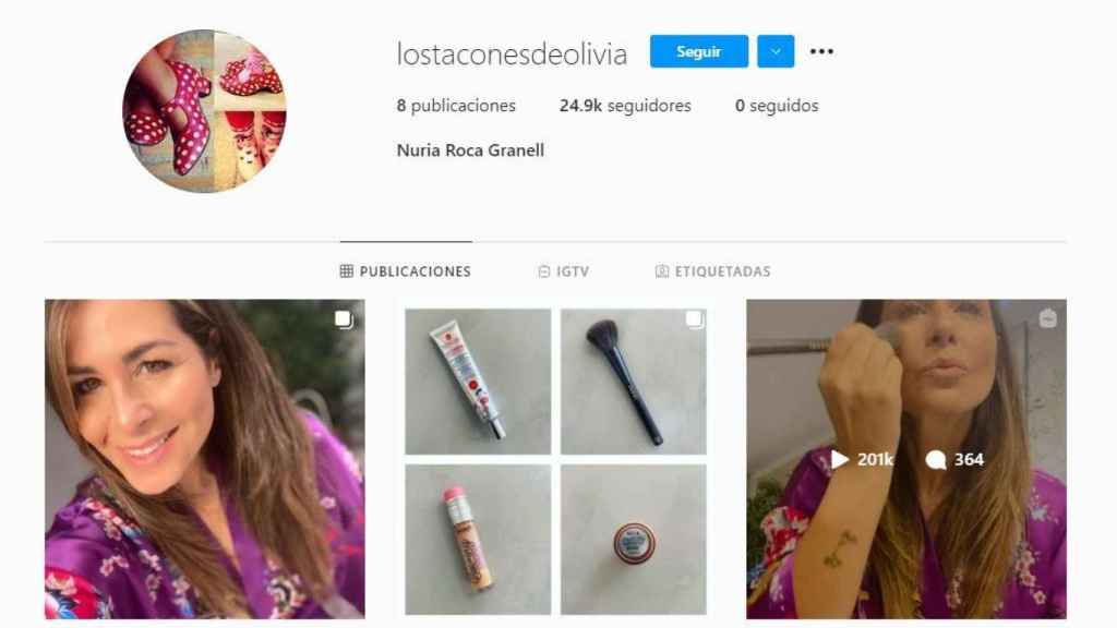 Captura de la cuenta de Nuria Roca sobre moda y belleza llamada @lostaconesdeolivia.