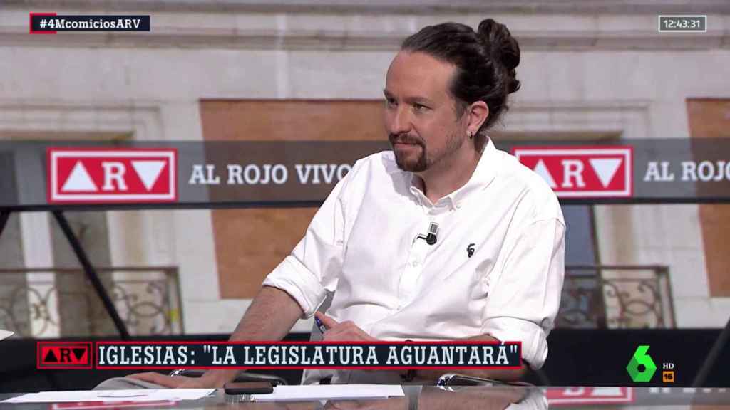 El candidato de Podemos a la Comunidad de Madrid, Pablo Iglesias, este miércoles en La Sexta.