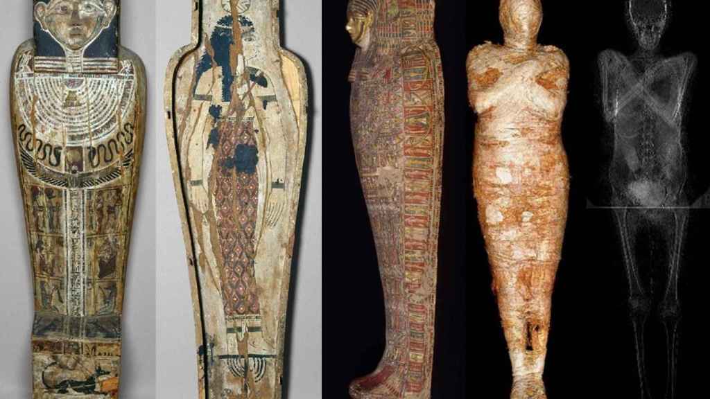 El sarcófago y la momia de la mujer embarazada.