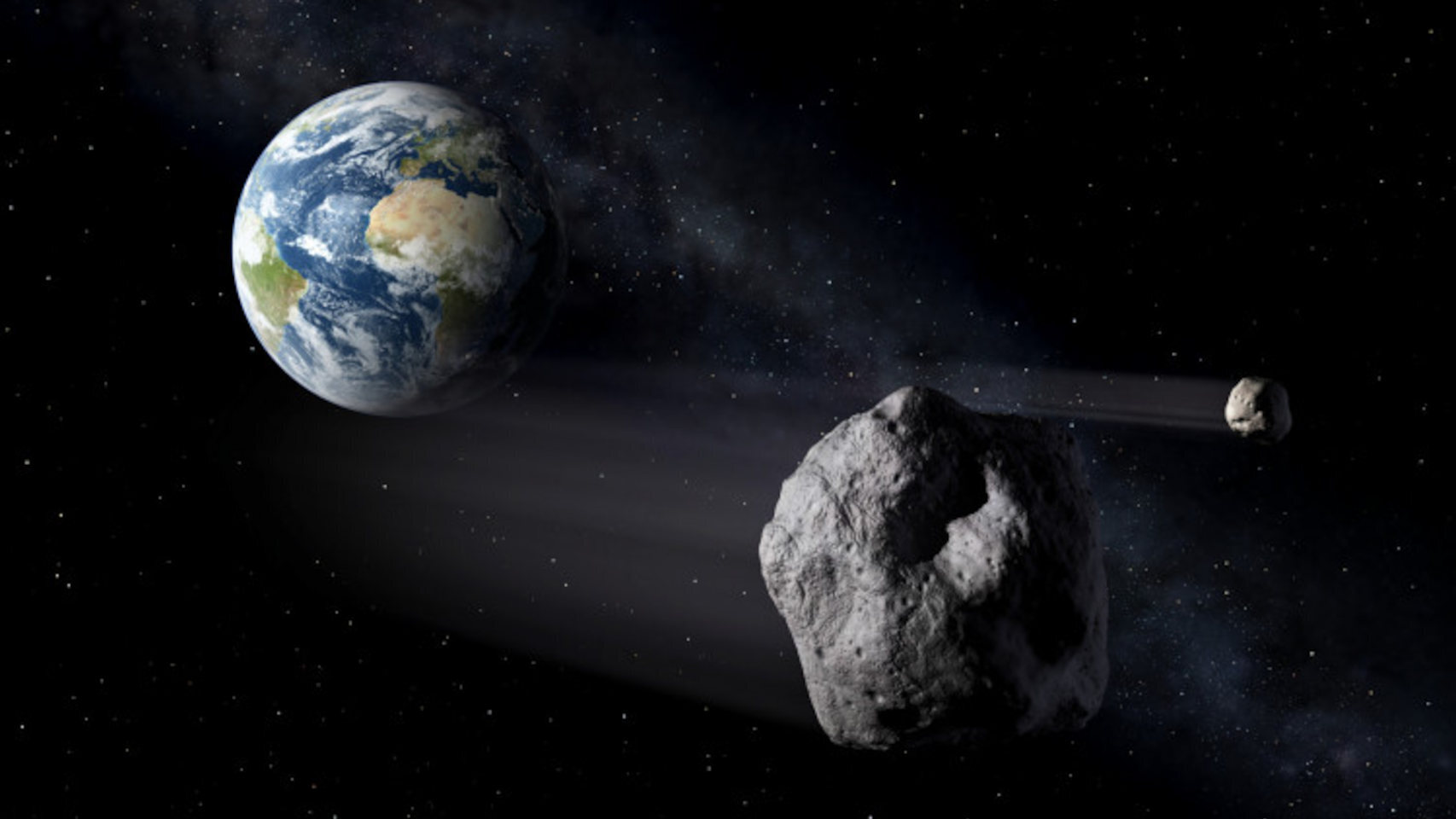 Representación artística de asteroides pasando cerca de la Tierra ESA .