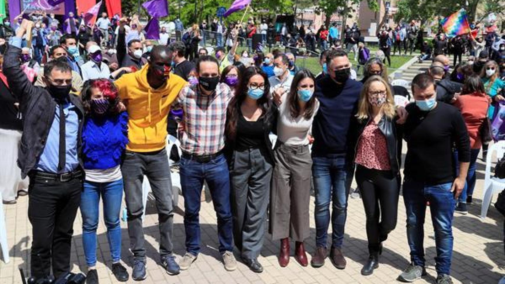 Acto electoral de Unidas Podemos en el Parque de Olof Palme (Madrid) con los primeros de su lista electoral.