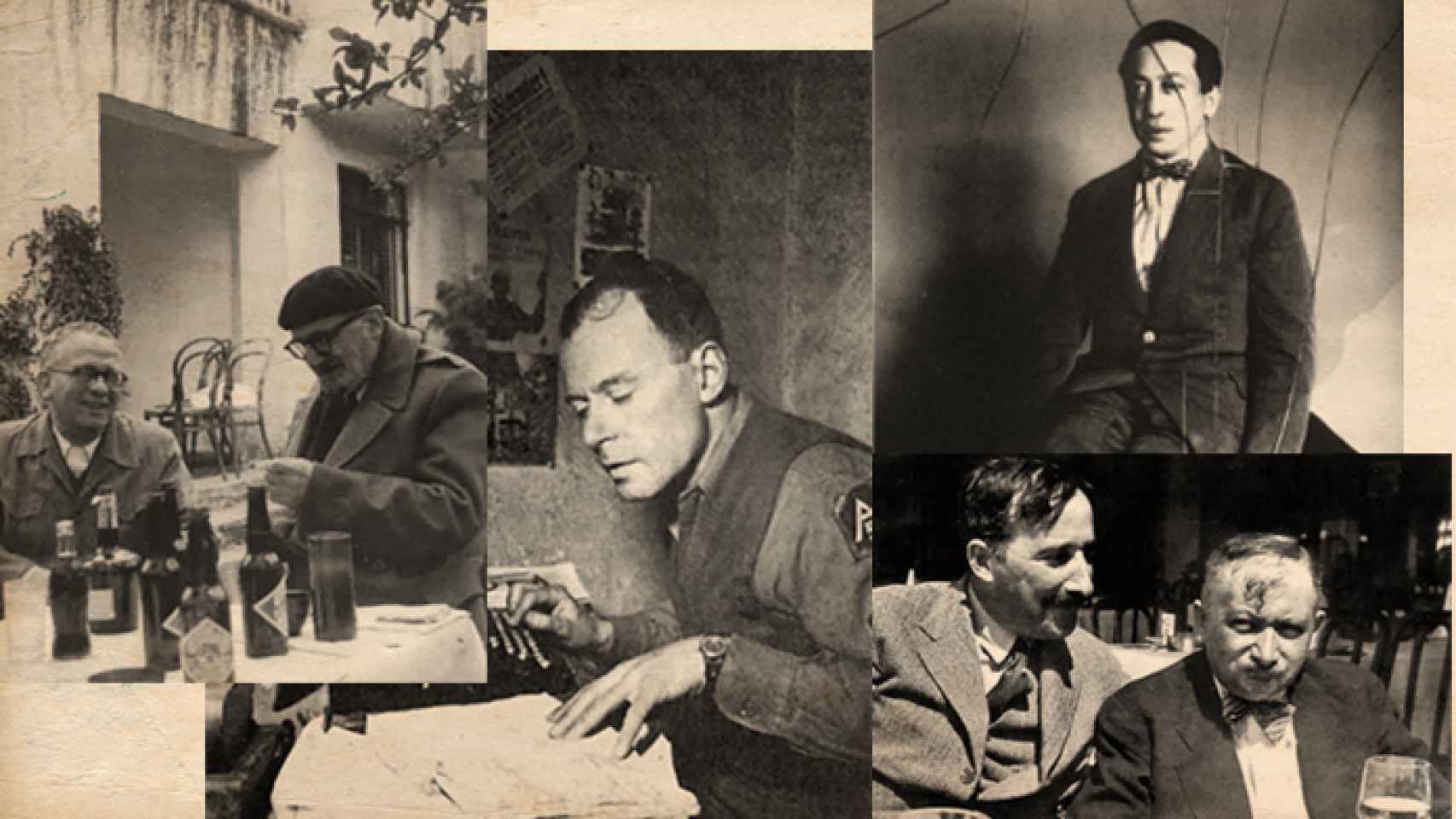 De izquierda a derecha: Max Aub junto a León Felipe en México en 1965, Klaus Mann en 1944, Siegfried Kracauer en 1930 y Stefan Zweig y Joseph Roth, fotografiados en Bélgica en 1936