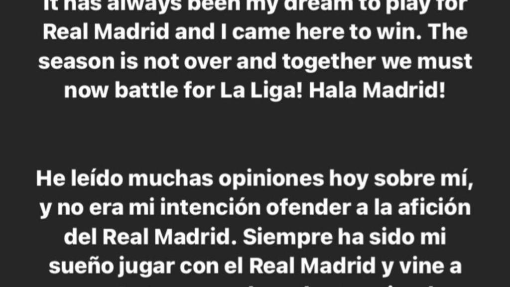 Mensaje de Hazard en Instagram