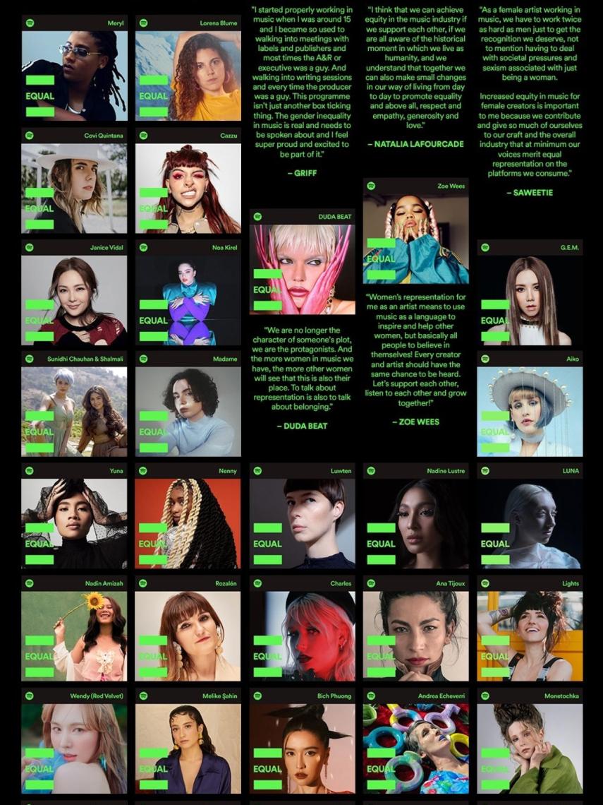 Las artistas que ocupan las portadas de EQUAL en distintos países. Rozalén, abajo, la segunda por la izquierda.