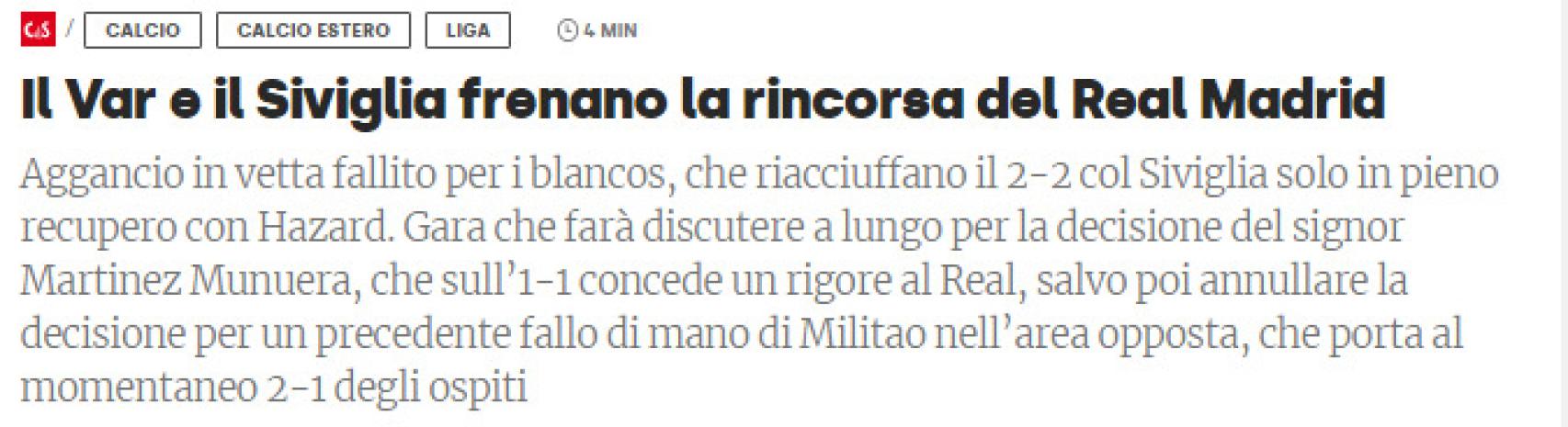 La crónica del Real Madrid - Sevilla del Corriere