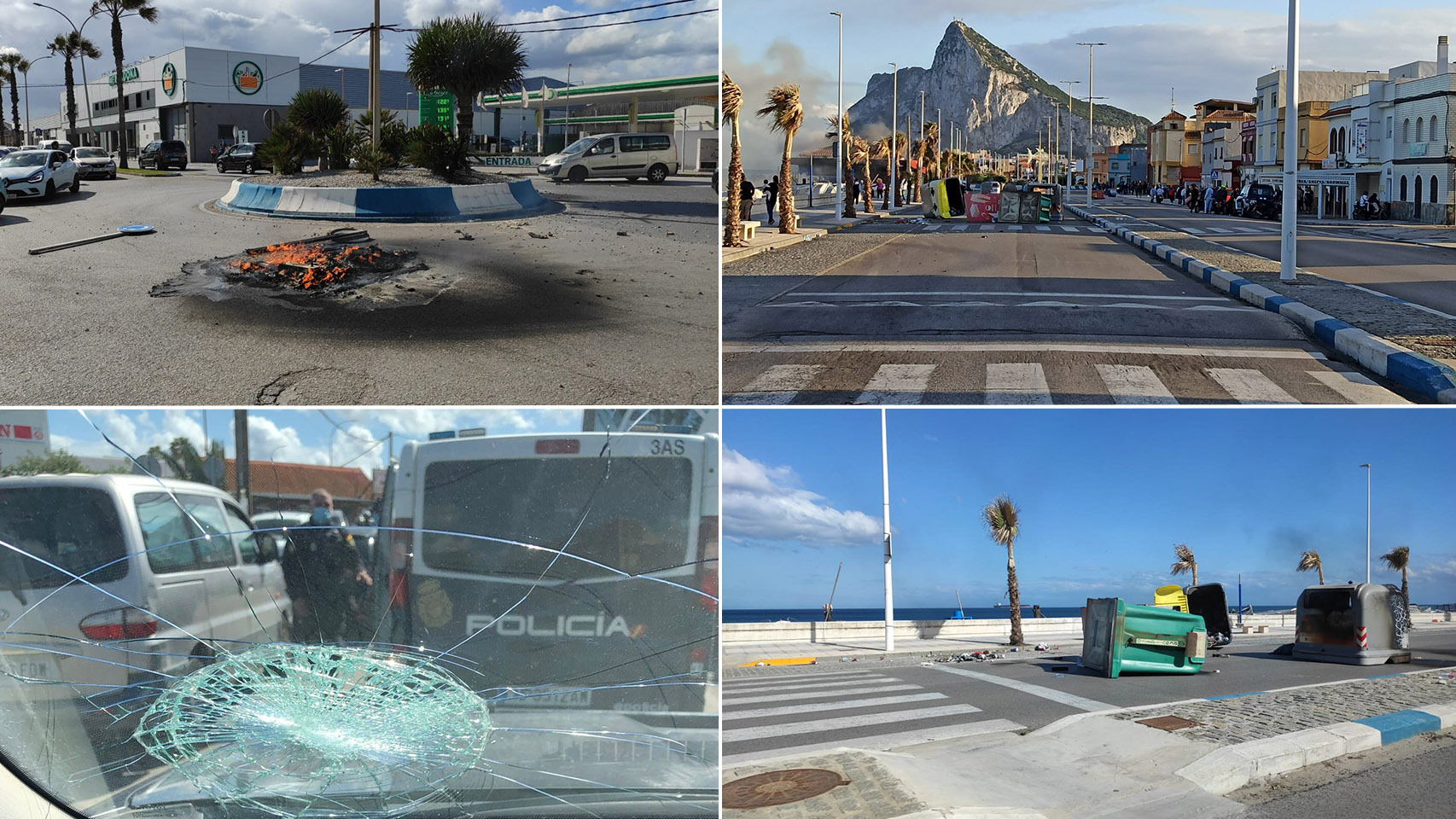 Imágenes de los disturbios de este lunes en La Línea de la Concepción (Cádiz).