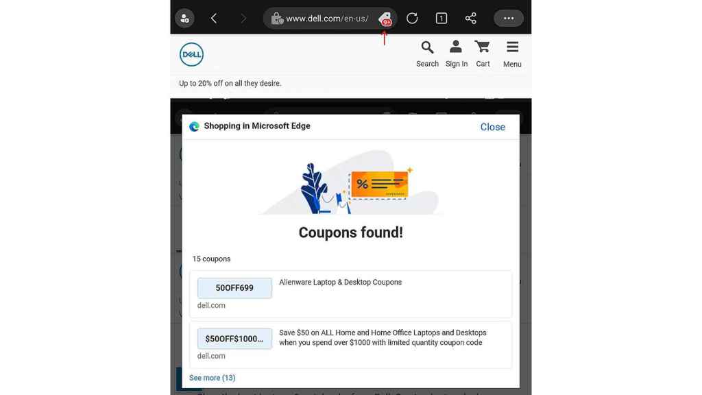 Coupons available in eCommerce with Microsoft Edge Canary