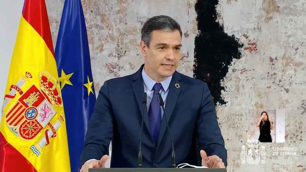 El presidente del Gobierno, Pedro Sánchez, este jueves en un acto en La Moncloa.
