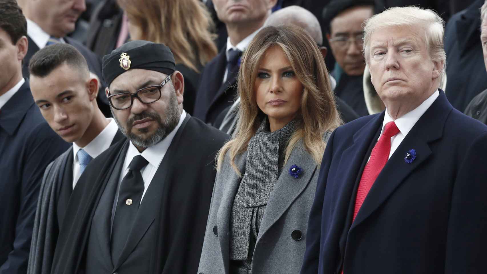 El príncipe Moulay Hassan junto al rey Mohamed VI, Melania y Donald Trump en París en 2018.