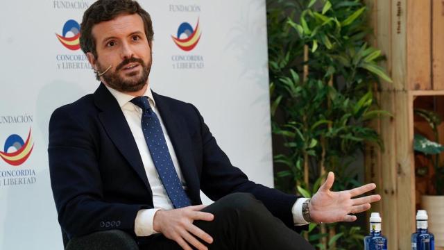 El líder del PP, Pablo Casado, en las jornadas de la Fundación Concordia y Libertad sobre 'Reto Demográfico'. EP