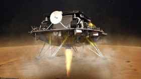 Ilustración del ‘aterrizador’ con Zhurong, el rover de la Administración Nacional China del Espacio que ha logrado aterrizar en la superficie marciana. / CNSA