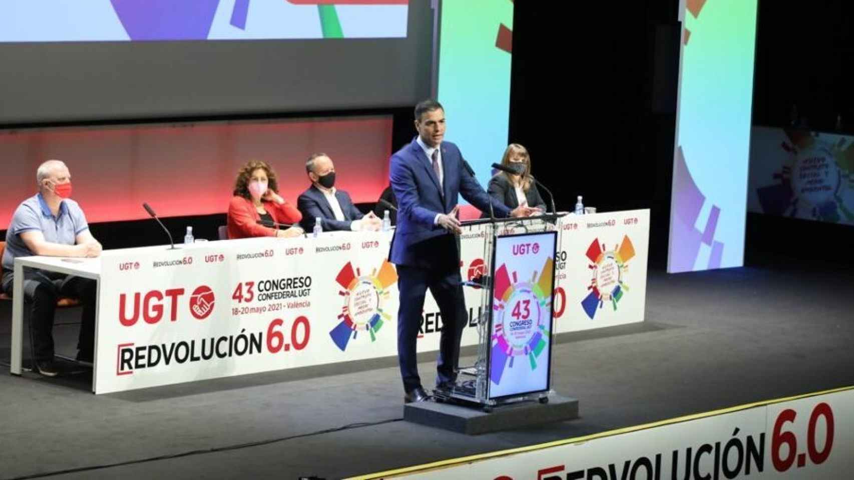 Pedro Sánchez, durante su intervención en el 43 Congreso Confederal de la UGT, celebrado en Valencia. EE