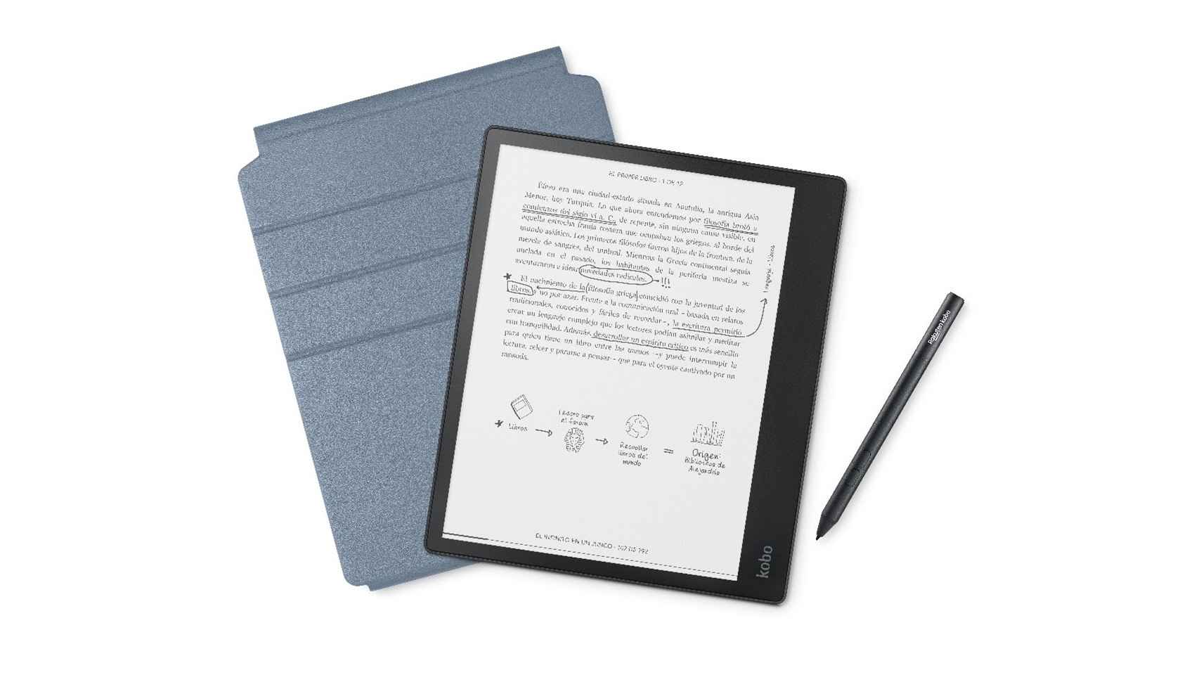 Este libro electrónico incorpora un lápiz táctil para tomar notas