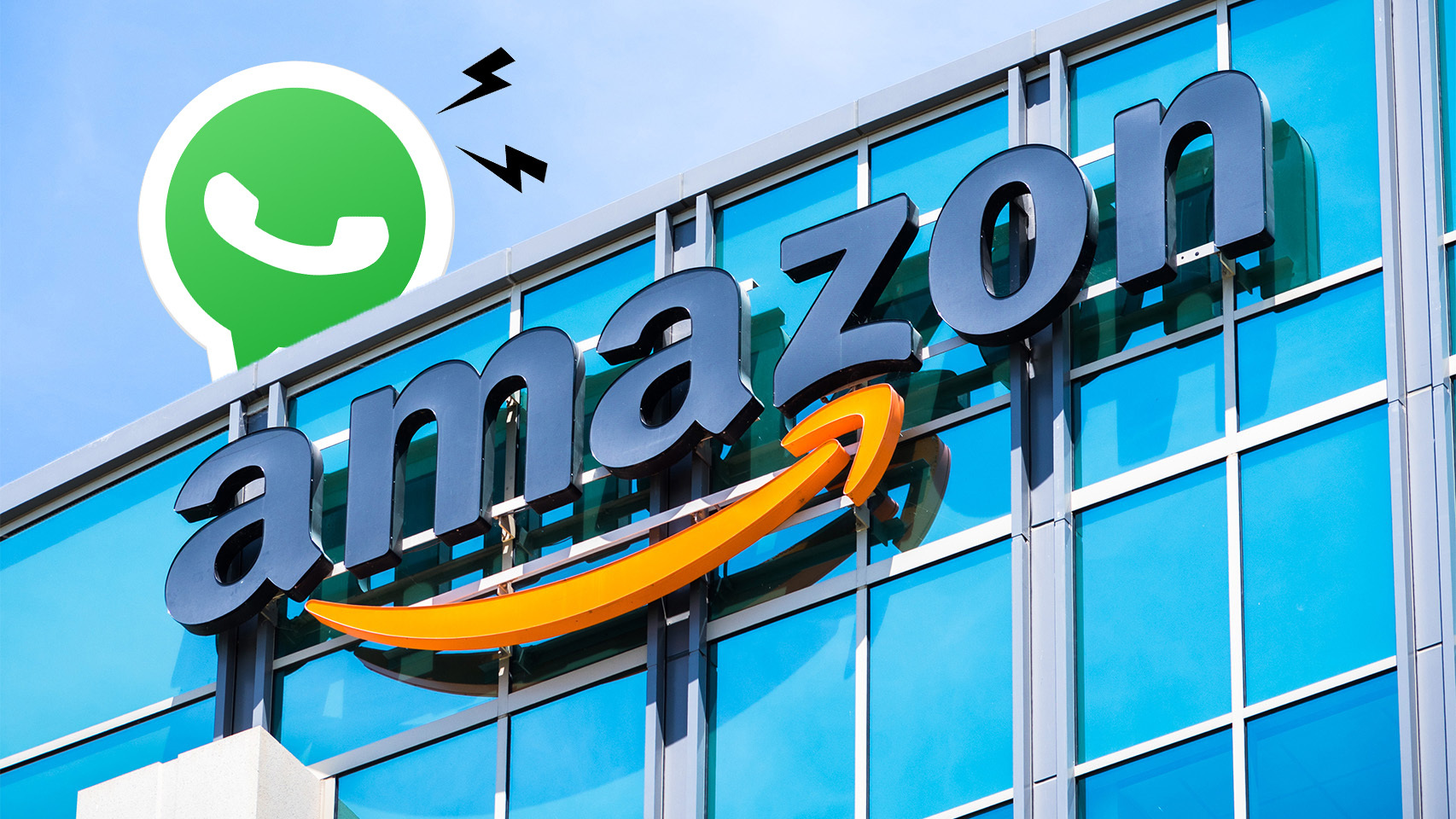 Logo de WhatsApp sobre las oficinas de Amazon.