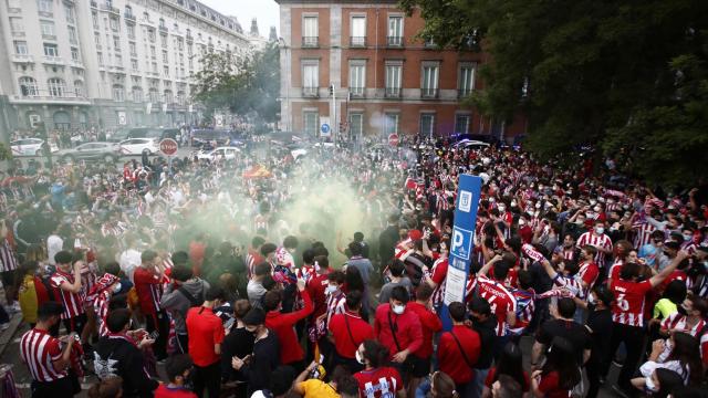 Celebración de los atléticos en la plaza de Neptuno