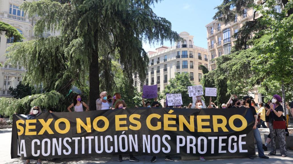 La Alianza contra el Borrado de Mujeres frente al Congreso de los Diputados el pasado 18 de mayo.