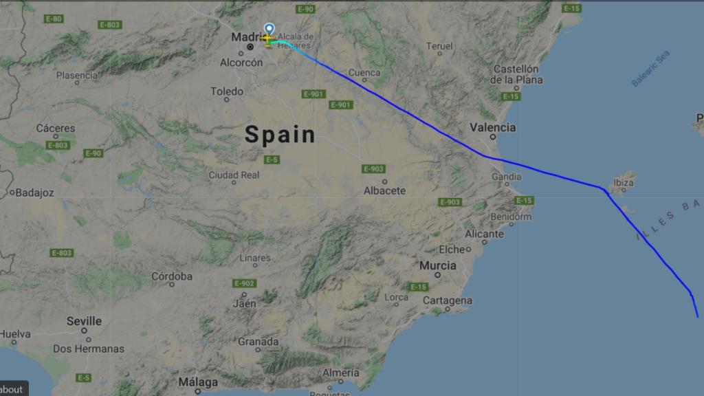 La trayectoria que ha seguido el vuelo militar, procedente de Argel, que este lunes ha aterrizado en Torrejón (Madrid).