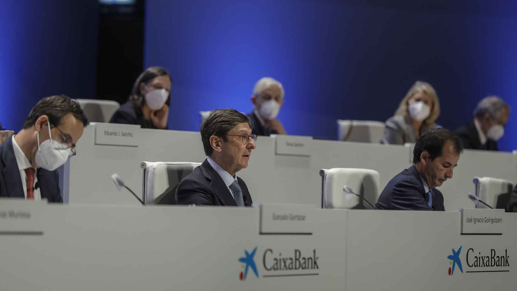 El presidente de CaixaBank, José Ignacio Goirigolzarri, en la junta de accionistas.