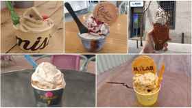 De arriba a abajo y de izquierda a derecha, los helados de las heladerías Mistura, Kalúa, La Pecera, Palazzo y N2 Lab.