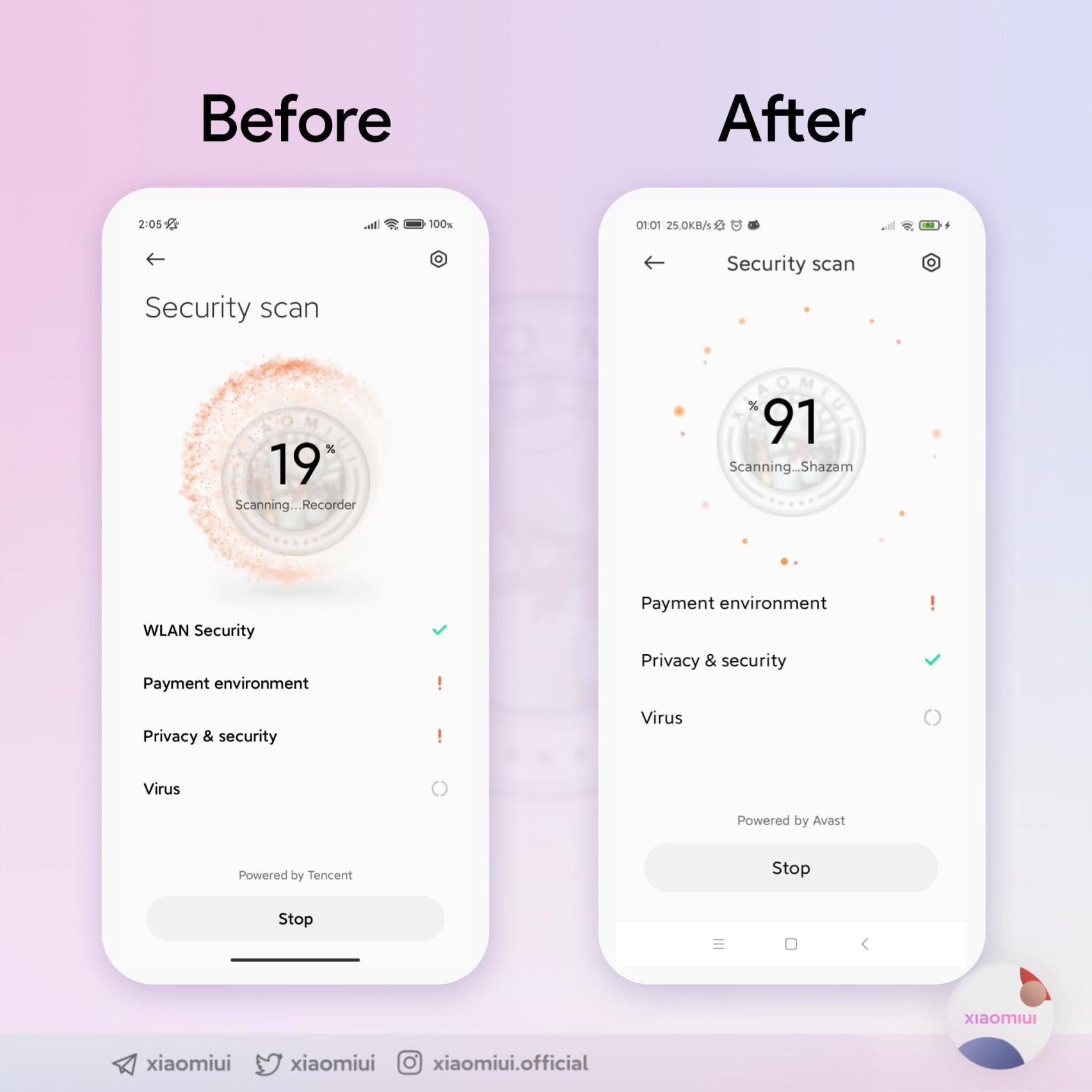 Animaciones MIUI antes y después
