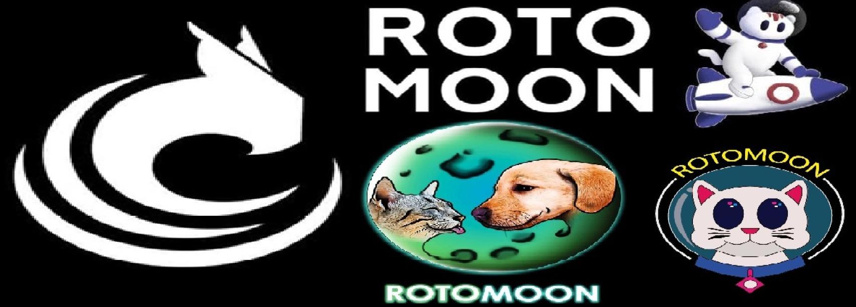 Propuestas de logotipo para el rotomoon, con el ganador a la izquierda.