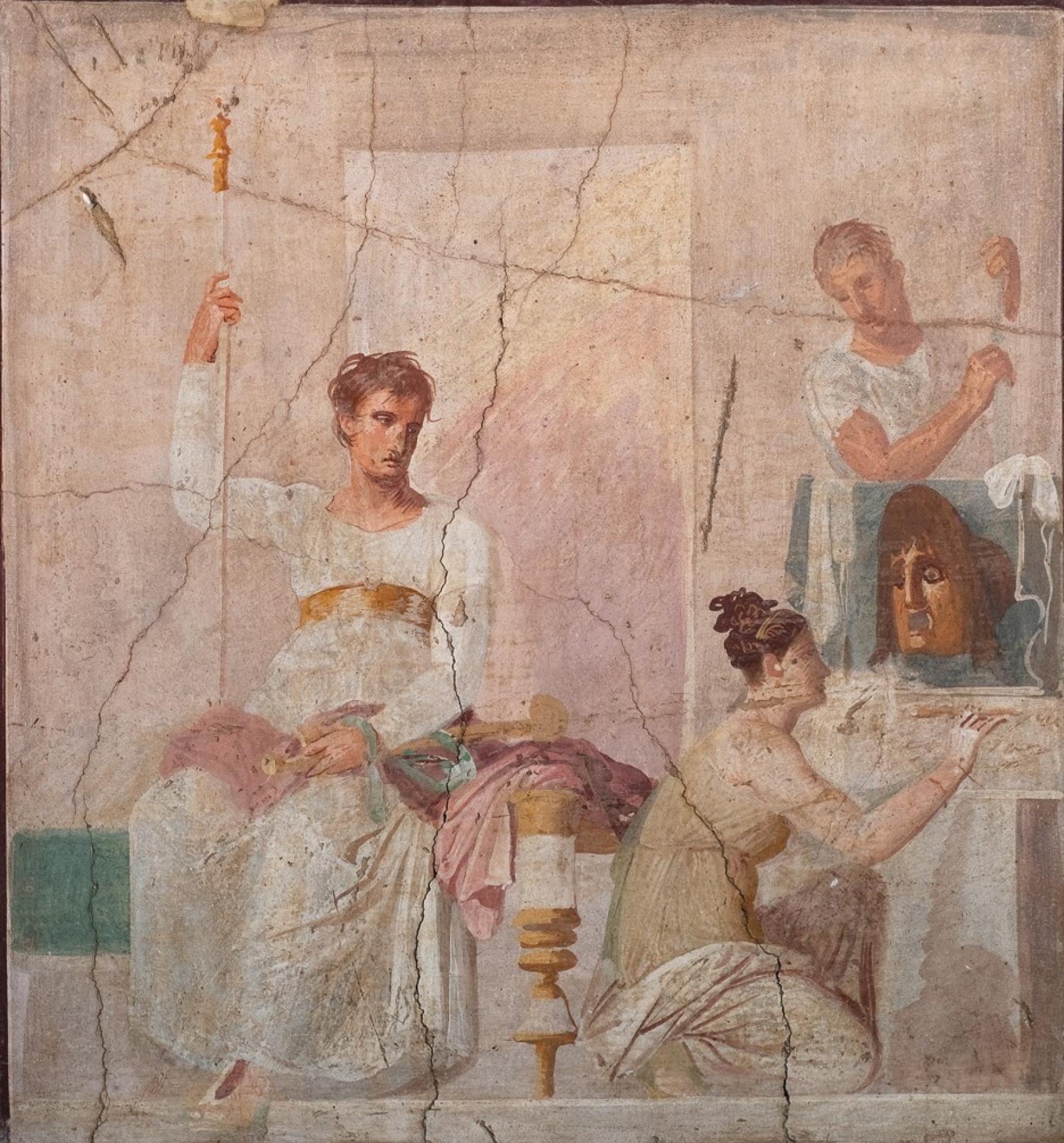 Fresco que representa a varios actores de la Antigua Roma.