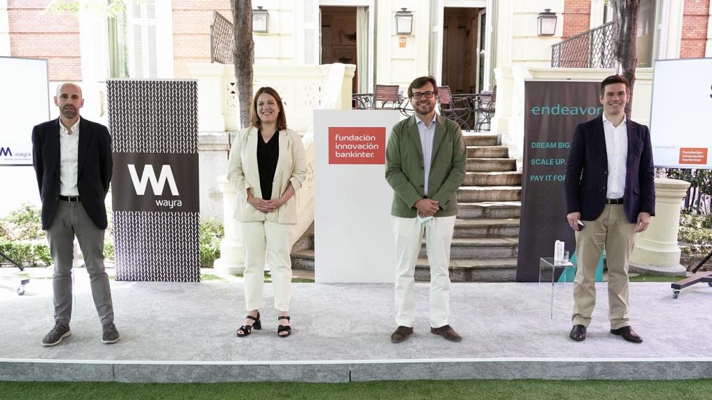 Javier Megias, director de Startups de Fundación Innovación Bankinter; Paloma Castellano, directora de Wayra Madrid; Juan Moreno Bau, director general de Fundación Innovación Bankinter; y Antonio Iglesias, director general de Endeavor Spain durante la presentación del programa Scaleup Spain Network.