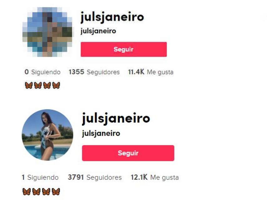 Los cambios en la cuenta de TikTok de Julia Janeiro.