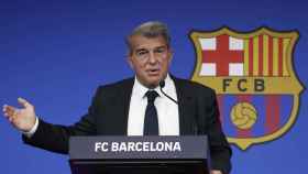 Laporta durante su comparecencia para analizar la situación del FC Barcelona