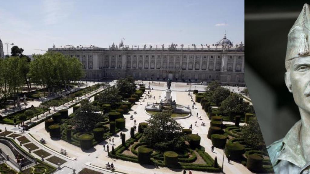 La Plaza de Oriente de Madrid junto a la estatua de Salvador Amaya en honor a la Legión.