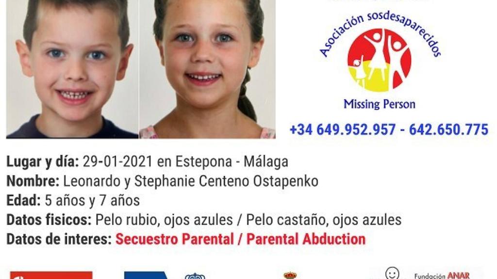 Leonardo y Stephanie Centeno Ostapenko, los niños de 5 y 6 años desparecidos en Málaga.